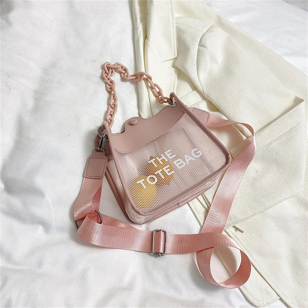 

Fresh Transparent Small Square Bag Fashion Female Chain Handheld PVC Shoulder Crossbody Bag