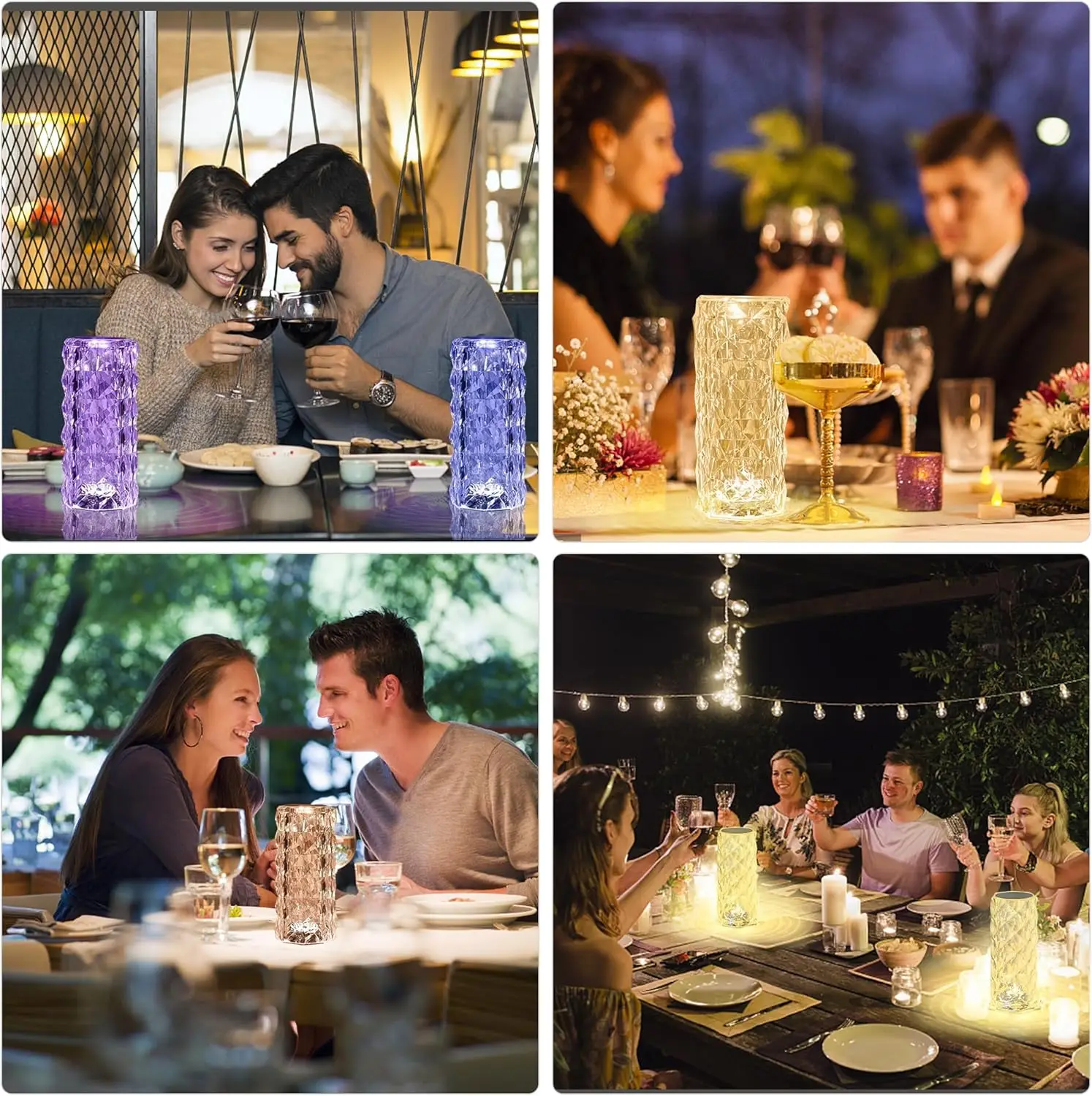 RGB Rose Diamond Touch Table Lamp (2-Pack) Color Changing Night Light for Bedroom, Living Room, Party Decor with Remote