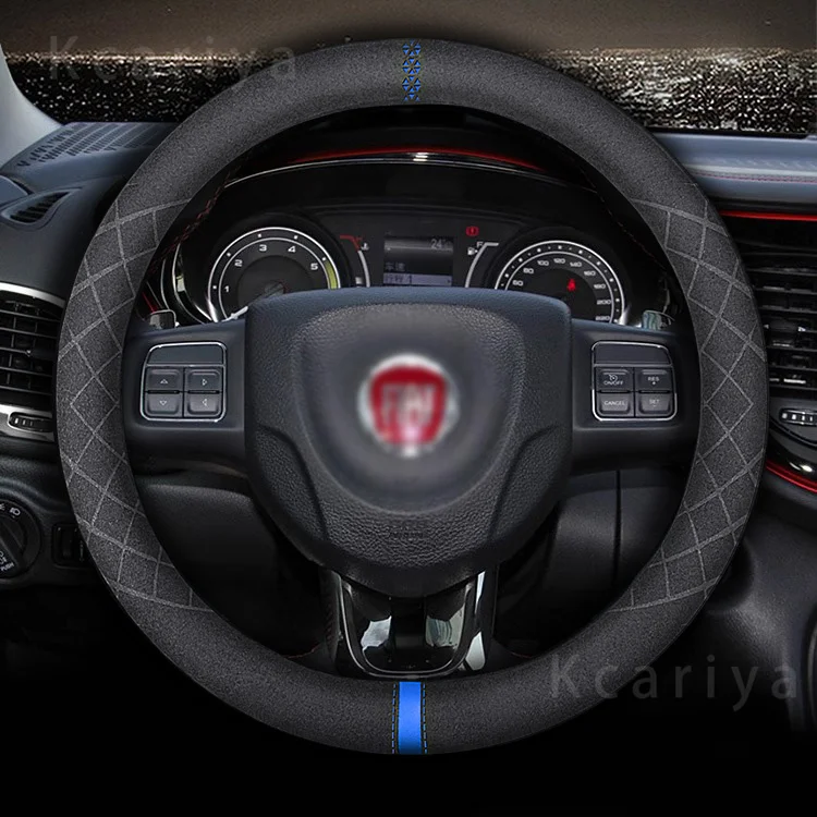 Suede Car Steering Wheel Cover, No-Slip, Genuine Leather, Fiat 500, Panda, Palio, Tipo, Punto, Uno, Stilo, Pondo, FR, Abarth