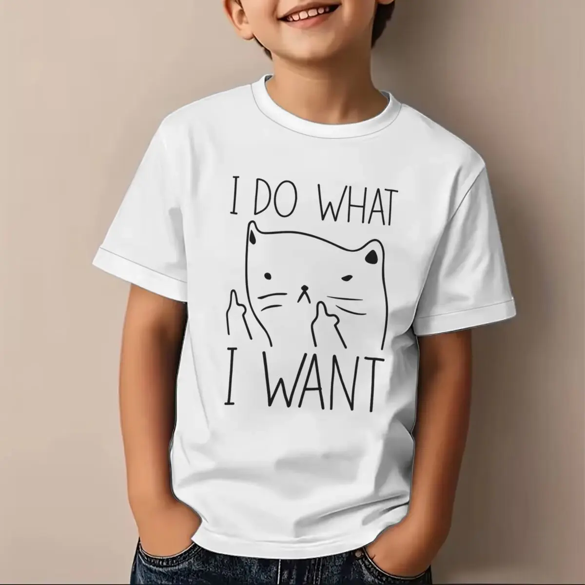 Funny Cat I Do What I Want T-shirt Cute Cat Graphic Soft Cotton Tee Cat Lover Gift Girls Boys Fashion Casual T-shirt