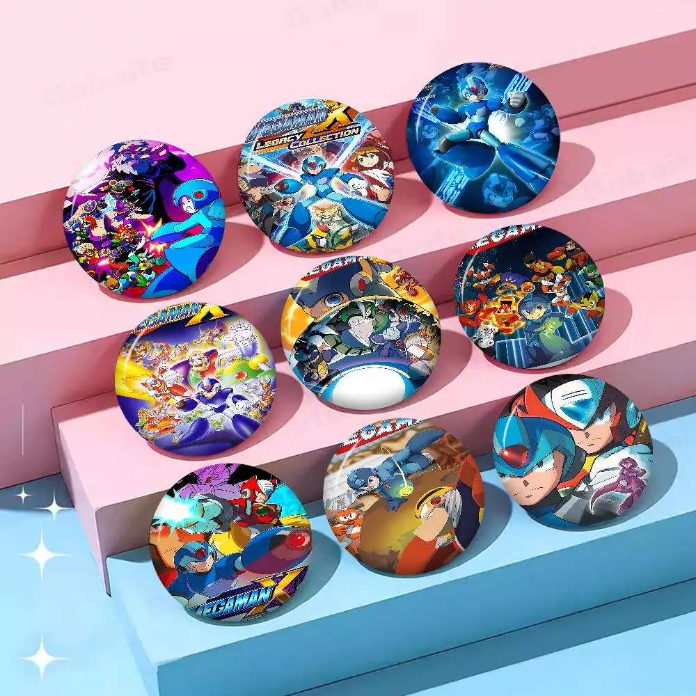 Broches Criativos com Slogan do Jogo Rockman Megaman, Decoração para Mochilas e Roupas, Joias de Moda em Estilo Cartoon