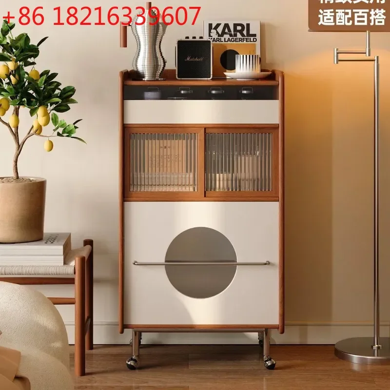 YAOSolid Wood Dining Side Cabinet Antique Mobile Storage Unit Living Room Wall Mounted Small Apartment Retro Wooden Locker