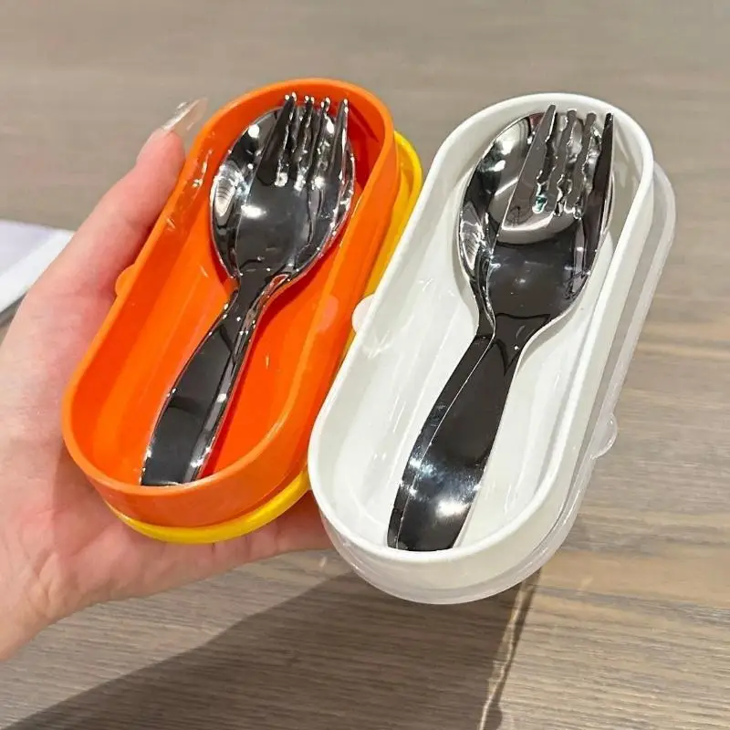 2Pc/Set Children Spoon Forks Box Kids Stainless Steel Kids Cutlery Portable Baby Feeding Utensils Baby Spoons Baby Tableware Set
