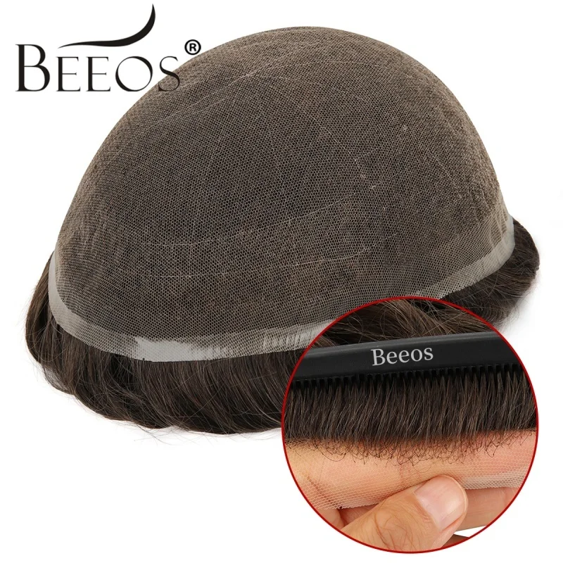 

Beeos French Lace Toupee Men Indian Human Hair Male Wig French Lace Toupee Men Hair Replacement System Unit