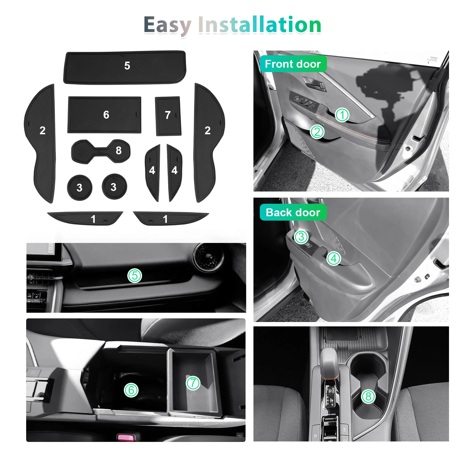 Toyota C-HR 하이브리드 2024 2025 자동차 도어 그루브 매트 미끄럼 방지 슬롯 패드 자동 인테리어 Toyota C-HR 2024 액세서리 용 RUIYAHR 2024 액세서리