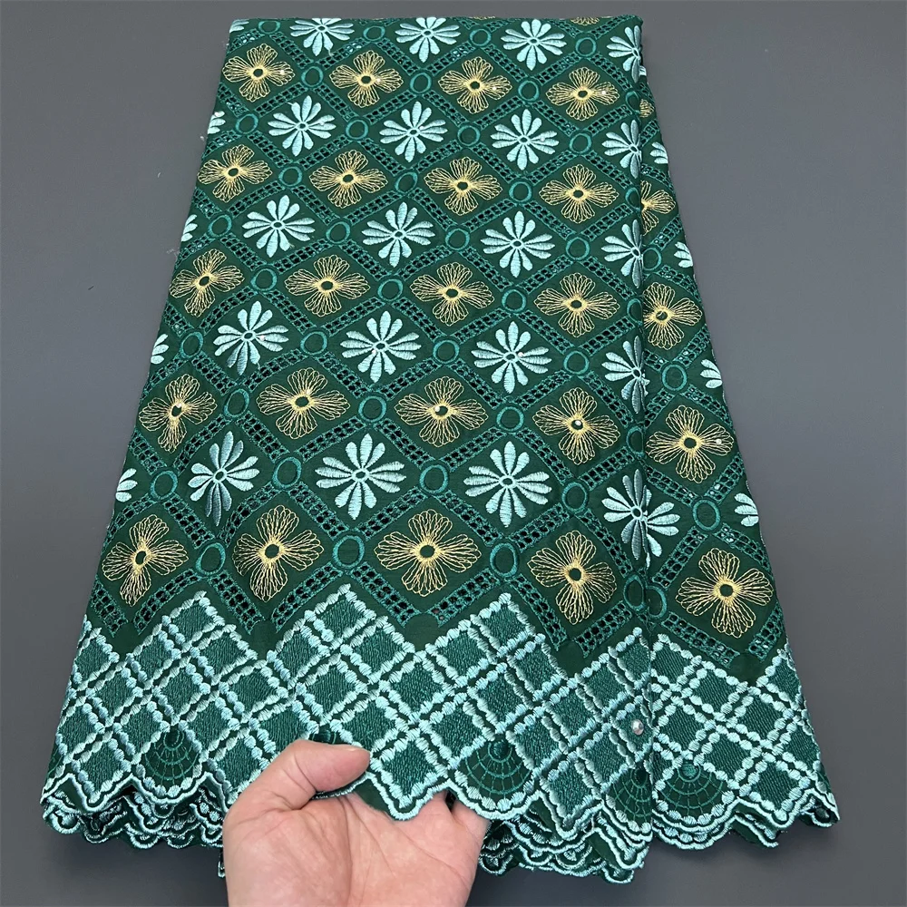 

2025 African Nigerian Tulle Lace Fabric for Dress Sewing High Quality Damask Cotton Pure Embroidery Wedding Party hz1362 5Yard