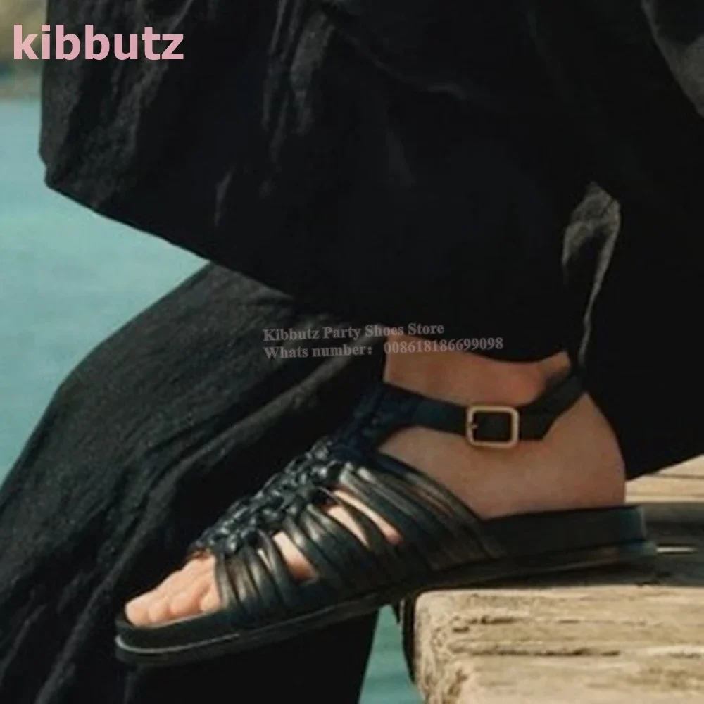 

Cross Strap Ankle Strap Sandal Platform Round Toe Height Increasing Solid Color Luxury Leather Fashion Elegant Sexy Women Shoes