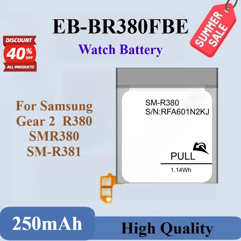 

Brand-New High Quality EB-R380FBE 3.85V 250mAh Watch Battery For Samsung Gear 2 R380 SMR380 SM-R381 Replacement Battery