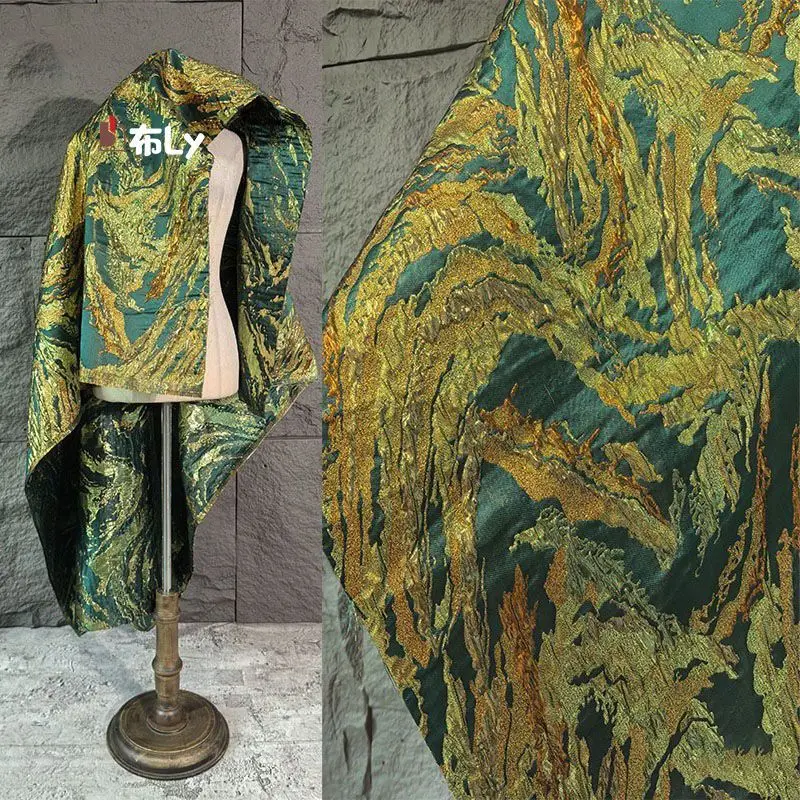 

Оригинальный горный ассортимент, золотой и зеленый блестящий рельеф, жаккардовая ткань, платье в стиле ретро, дизайнерская ткань одежды Hanfu