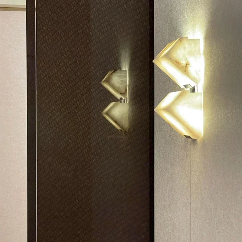 Natural Stone LED Wall Lamp Dropshipping Black Metal Three-dimensional Triangle For Foyer Bedroom Restaurant Aisle Sconce