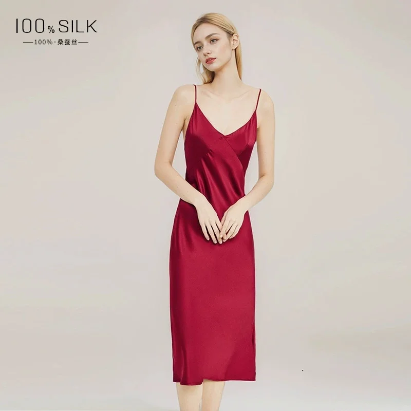 

Женская ночная рубашка из плотного чистого шелка, новый летний стиль, пижама из 100% тутового шелка, домашняя одежда, короткое платье