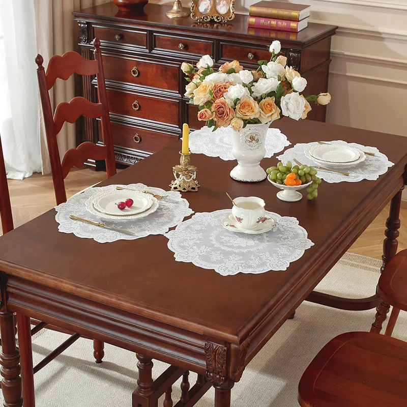 Placemats Lace Table Mat Fabric Washable Individual Round Dining Table Placement Decor Place Settings Placed Table Cup Coaster
