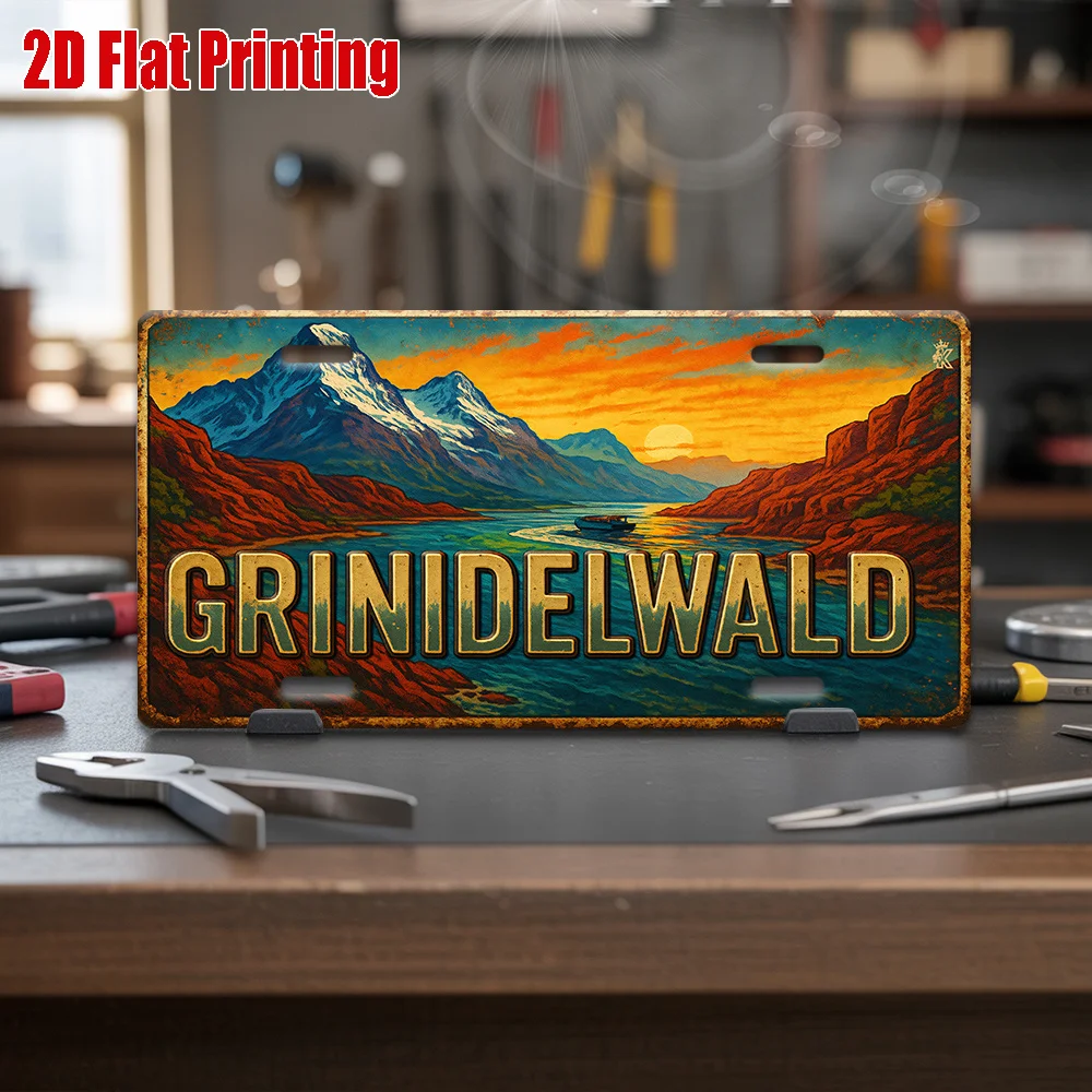 2D Flat, 2D Flat Print, 1pc, Grindelwald Alps Valley Vacation Style Metal Sign, Decorative Sign and Plaque 30.48cm x 15.24cm, Vi