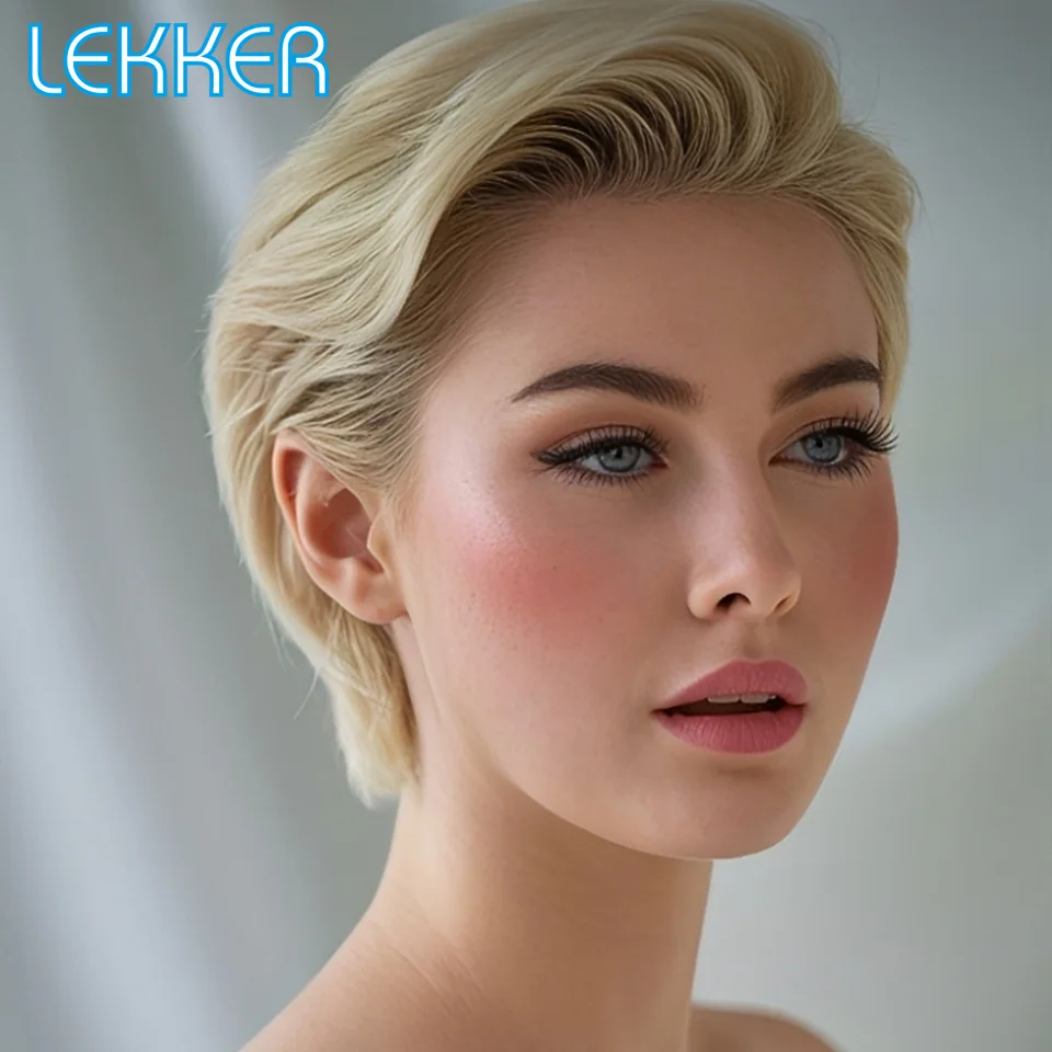 Lekker 613 شقراء قصيرة عابث قطع مستقيم بوب الدانتيل الجبهة 100% خصلات الشعر المستعار الإنسان للنساء البرازيلي شعر ريمي أملس الظهر الباروكات
