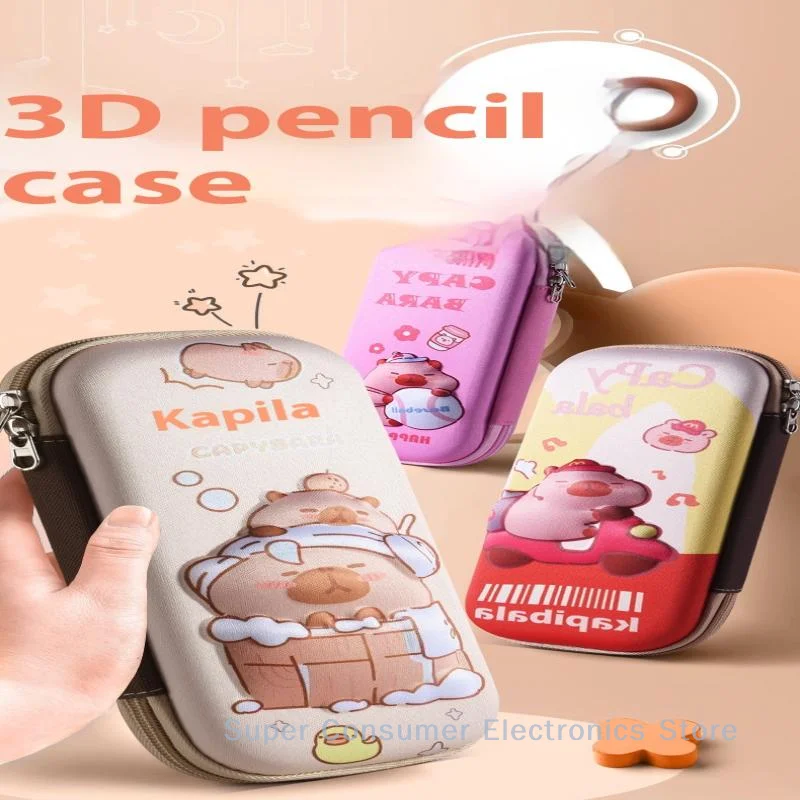 3D Cute Capybara Pencil Case Drop Resistant Waterproof Storage Box Hard Shell Decompression Pen Bag Student School Supplies