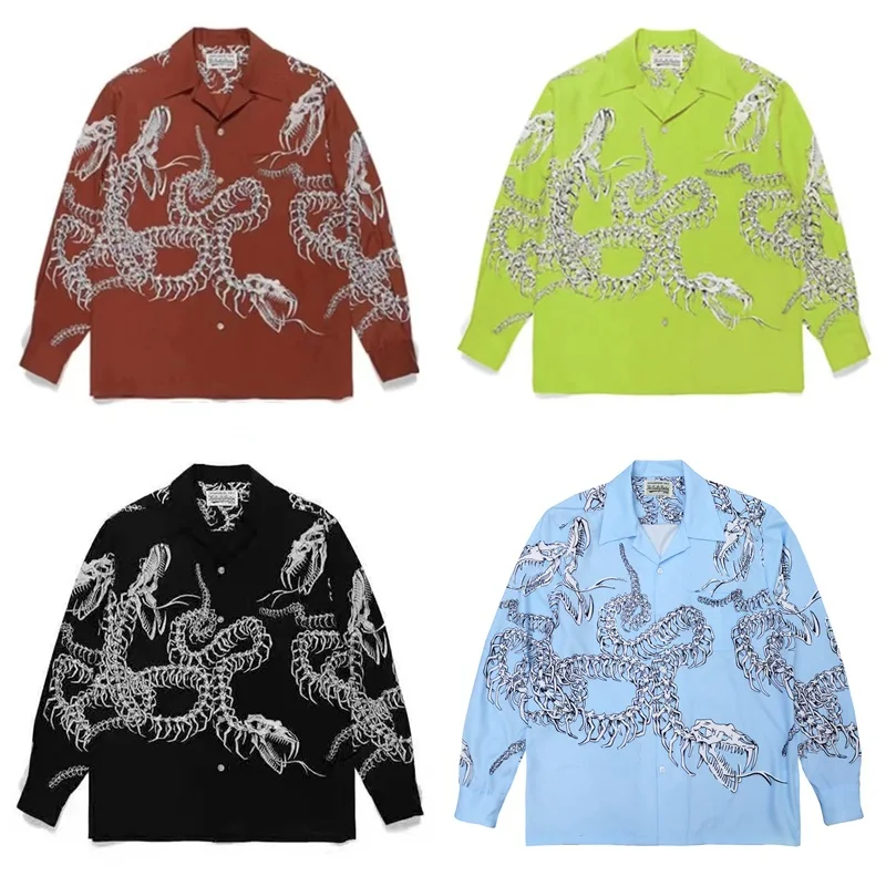 

WACKO MARIA Heavenly Tokyo Dragon Bone Coil Snake Loose Hawaii Long Sleeve Shirt High Quality Autumn Spring Brand Shirt