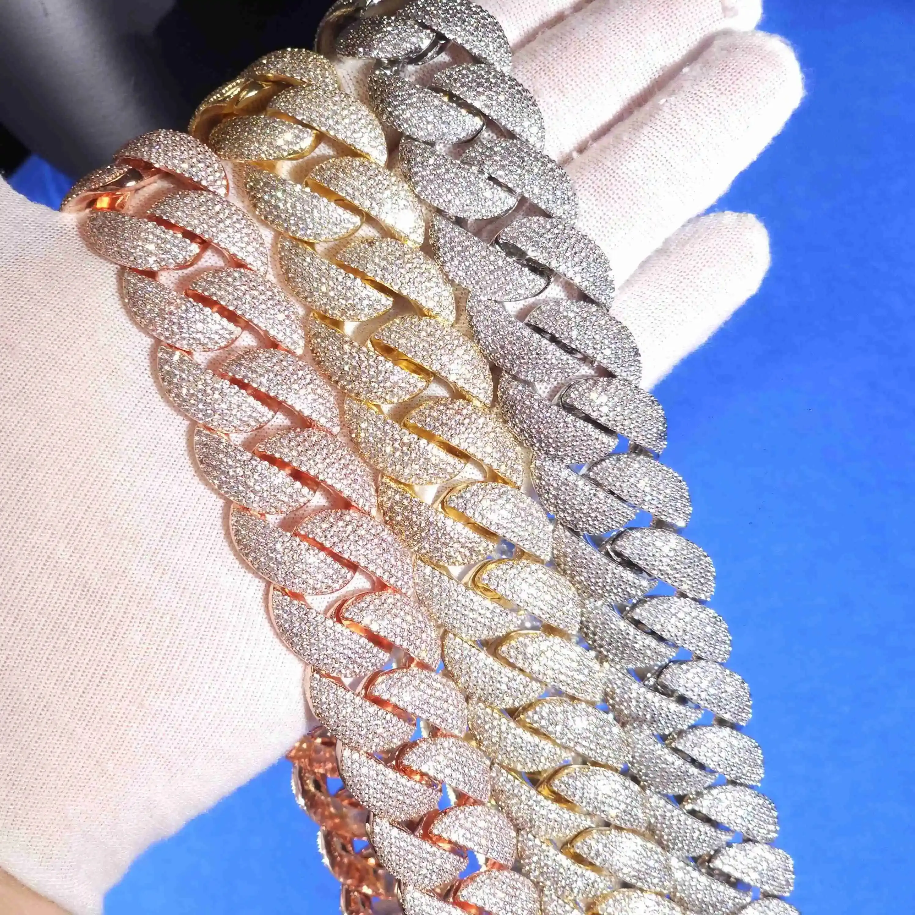 Fashion 24mm Moissanite Diamond Iced Out Hip Hop Cuban Link Chain Necklace In Gold Plated 925 Silver Bling Jewelry For Rappers F