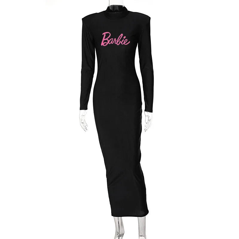 European American Style Fashionable Barbie Long-Sleeved Dress Hot Girl Sexy Slimming Versatile High-Neck Mid-Waist Dress