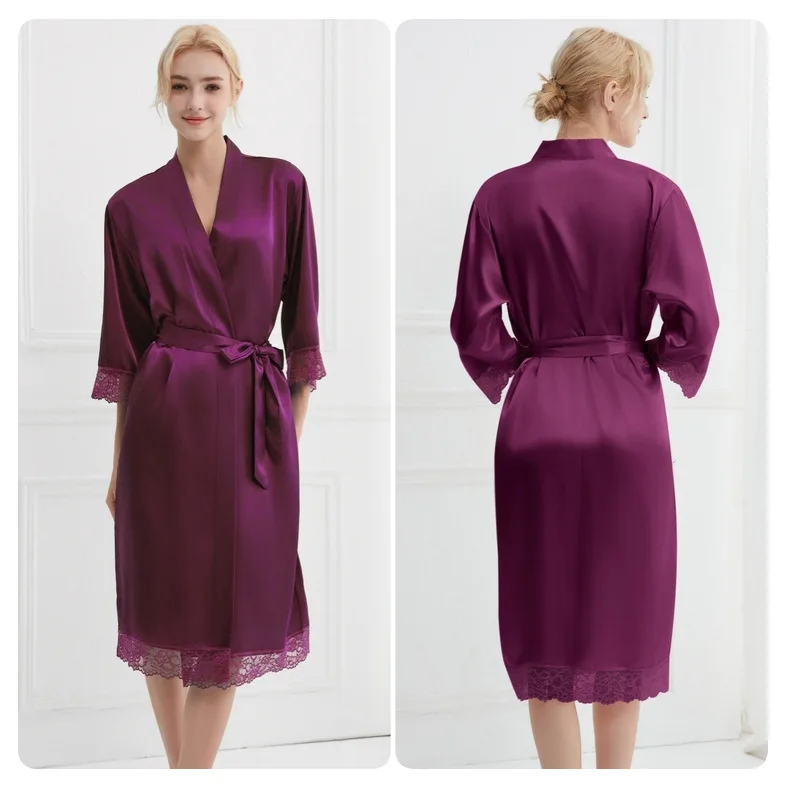 Robe Women Floral Bathrobe Kimono Robe Silk Long Wedding Bride Bridesmaid