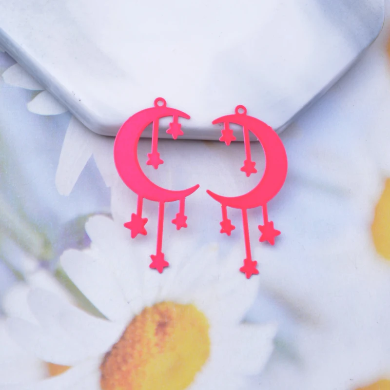 30 Stück AD3483 33*24mm Filigrane Mond- und Sternanhänger aus Metall-Messing, dünner Anhänger für DIY-Schmuckherstellung von Ohrringen – Detail 7
