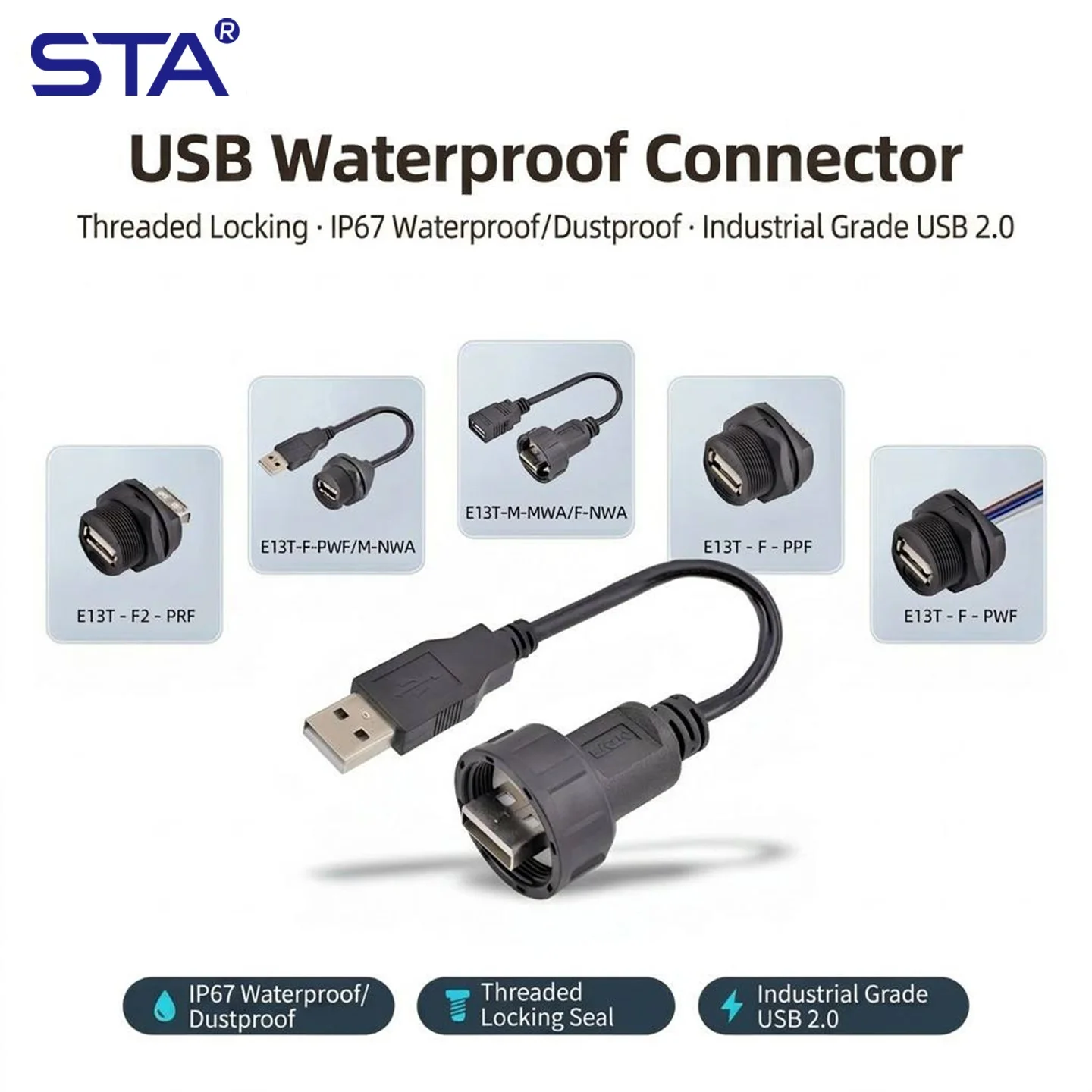 USB C 2.0 Waterproof Circular Connector IP67 Female to Male Bulkhead Chassis Panel Mount Female Socket PCB Coupler Adapter