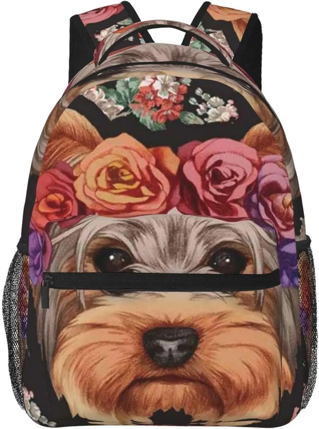 

Yorkie Floral Print Backpack Laptop Bag Cute Lightweight Casual Daypack For Men Women