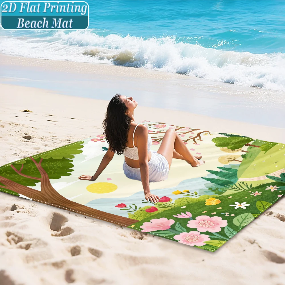 1-Piece Set, Summer Outdoor Beach Mat, Includes 4 Ground Stakes, Unique Printed Design, Fade-Resistant, Lightweight, Quick-Drying, Easy to Carry, Windproof and Sandproof, Fashionable and Trendy Outdoor Activity Decoration, Suitable for Beach, Camping, Picnics, Parties