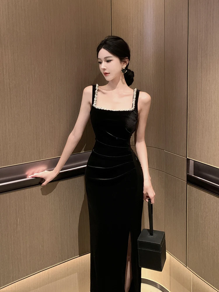 

Ele Bla Velvet Strapl Evening Gown for Weddings And Birthdays High-Waisted A-Line Skirt Sexy Bal Design