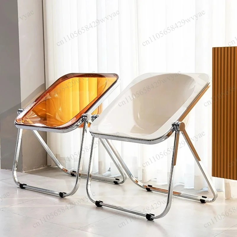 Nordic Retro Acrylic Folding Chair, Transparent Backrest, Dining Sofa Makeup Stool