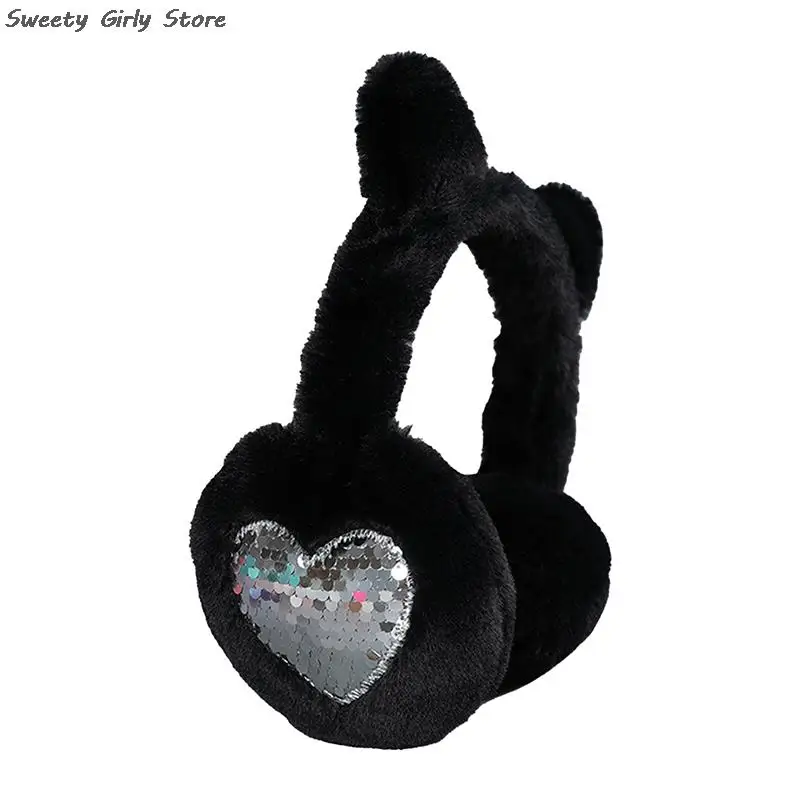 Girls Winter Warm Earmuffs Fashion Plush Headphones Lovely Cat Ear Earflaps Sequins Ear Cover Caps Soft Plush Earphone Headwear