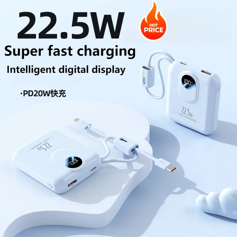 

Power Bank 20000 мАч, 22,5 Вт Slim Powerbank, быстрая зарядка большой емкости, встроенный кабель, портативный Power Bank для Sanxing Powerbak