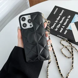 Crossbody Lanyard Wallet Phone Case for IPhone 14 15 13 12 11 Pro Max Card Slot Holder Leather All Inclusive Cover
