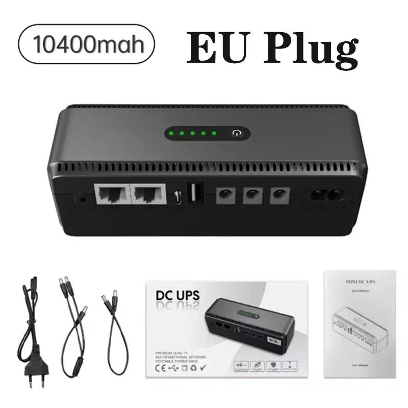 DC UPS Battery Backup 10400mAh 5V 9V 12V 2A 15V 24V 1A 2A Output Uninterruptible Power Supply 85‑265V UPS Battery Backup EU Plug