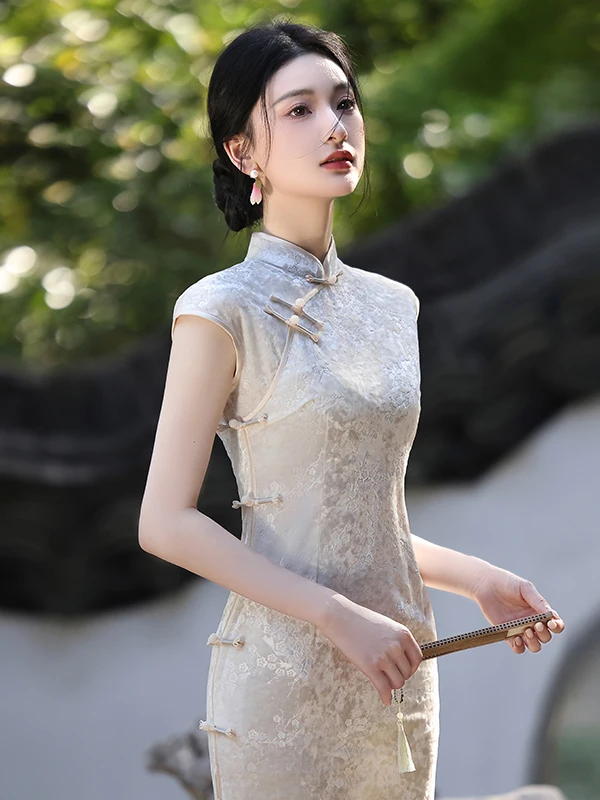 

New Chinese Sle Dr Revamped anghai Mom's Traditional Gown Daily Wear Breathable Lightweight ort Sve