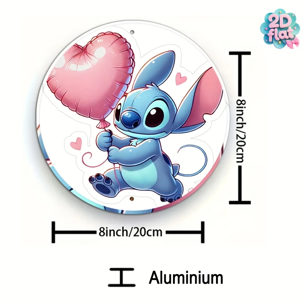 قطعة واحدة من لافتة فنية جدارية مستديرة من الألومنيوم - ديكور كرتوني نابض بالحياة مع تصميم بالون وقلوب، ديكور منزلي وحفلات معدني متين f