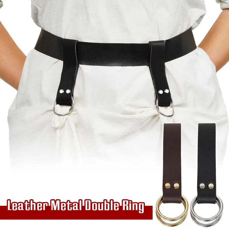 1 st Middeleeuwse PU Lederen Haak Riem Dubbele Metalen Ringen Dames Heren Riem Rok Prestaties Cosplay Prop Halloween Accessoires
