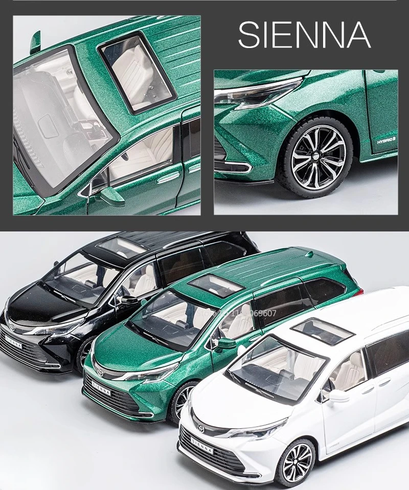 SIENNA MPV Van-Spielzeugautomodell im Maßstab 1:24, Druckguss-Miniatur, zurückziehbare Ton- und Lichttüren, zu öffnende Sammlung, Geschenke für Jungen und Kinder – Detail 2