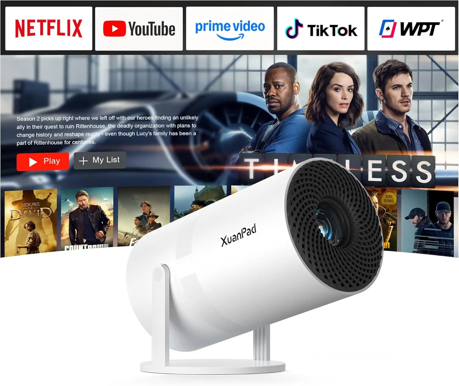 

Mini Projector Full HD 1080P, Smart Portable with Wi-Fi Bluetooth, Auto Keystone, 210° Stand, HDMI USB TV Stick Compatible