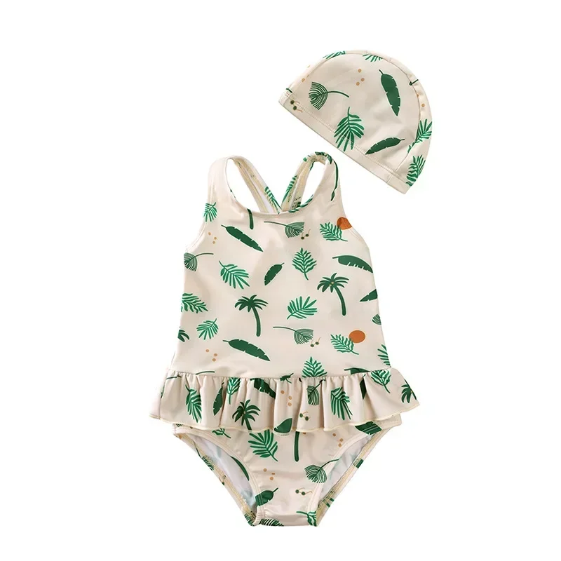 Új 2025 Födémgerenda lányok one-piece Fürdőtrikó Ujjatlan backless quick-dry Gúnyrajz Virág- nyomtatás swimwear Kisded Áztatás Első lépés