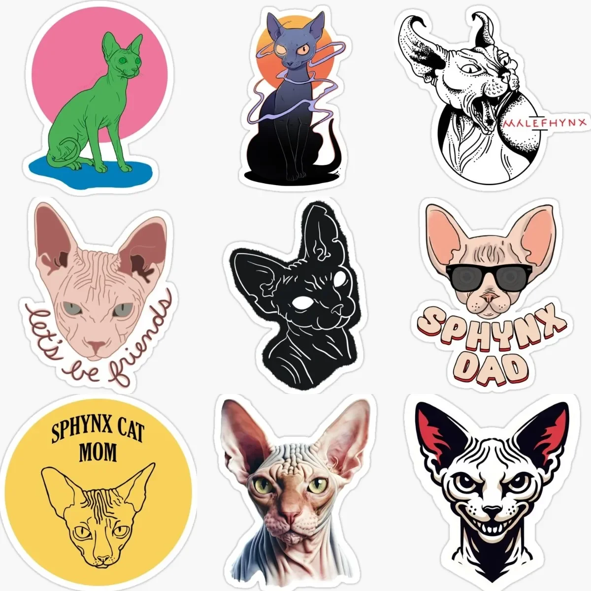 

Canadian Hairless Cat Sphynx Cat Pets PVC Waterproof Stickers for Decorate Car Window Table Bicycle Helmet Room Fridge Decal