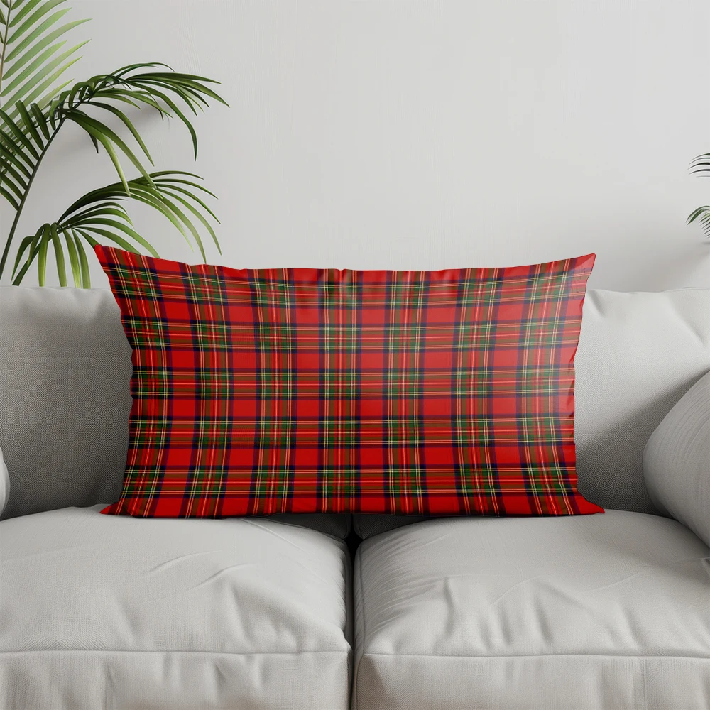 Home Decor Red Plaid Pattern Rectangle Pillow Suitable For Sofa Bedroom Car Pillow Cover Cushion Rectangular Back Cushion
