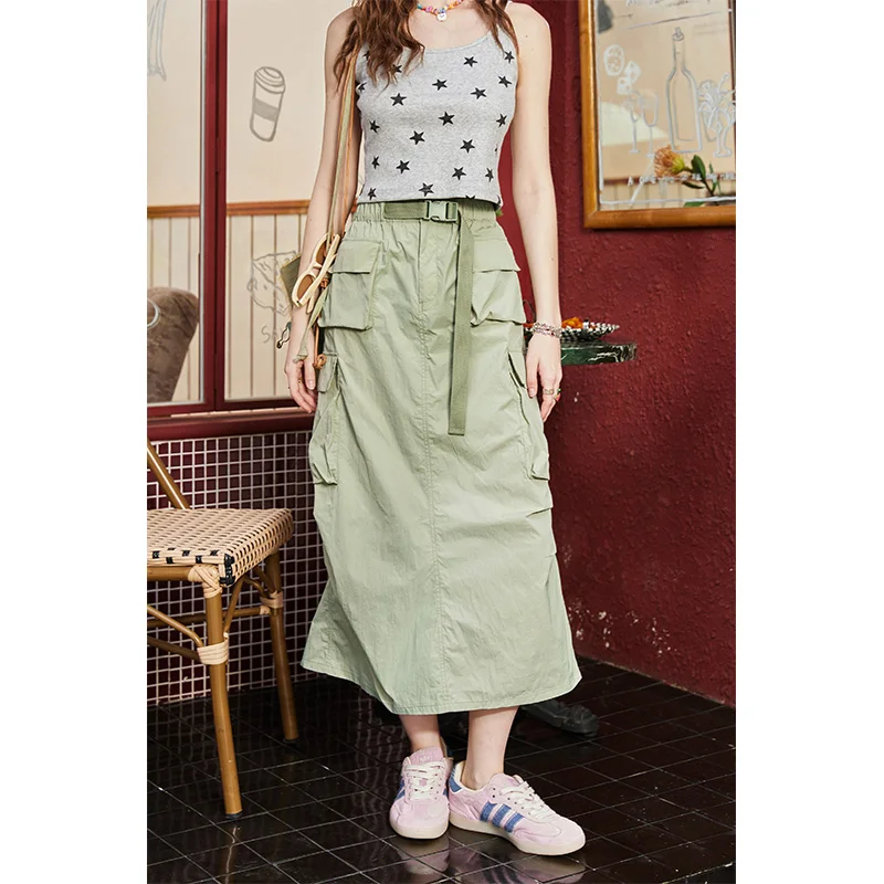 ELFSACK Women's Cargo Maxi Skirt with Multi Pockets, Casual Utility Skirt for Daily, Loose Fit Long Bottom