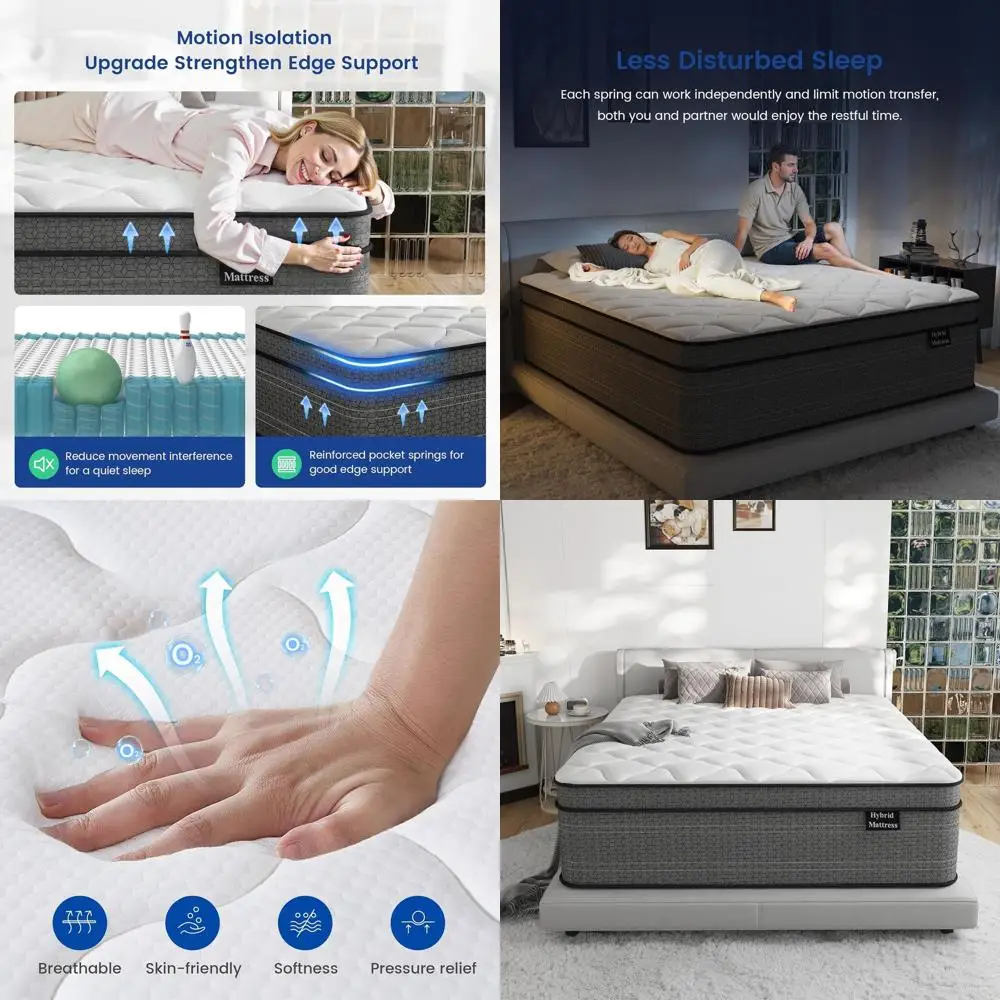 

12 Cal King Hybrid Mattress in a Box: Gel Memory Foam & Pocketed Springs for Cooling, Pressure Relief Sleep