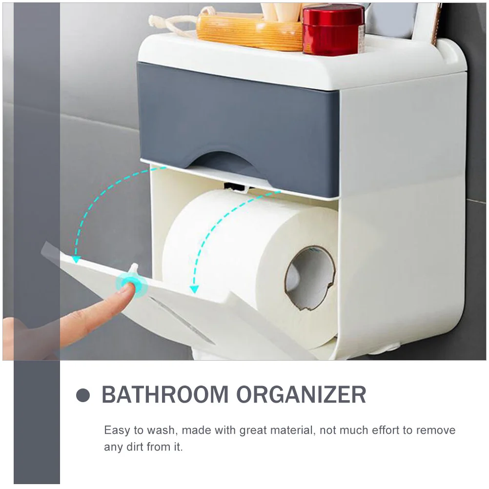 

ABS Bathroom Paper Holder Punch-Free Tissue Box with Drawer Storage Organizer for Home Hotel Paper Box with Drawers