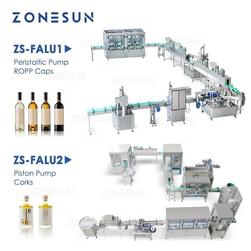 ZONESUN خط إنتاج مخصص زجاجة معجون زيت الزيتون السائل ملء السد آلة وضع العلامات حل التعبئة والتغليف ZS-FALU1