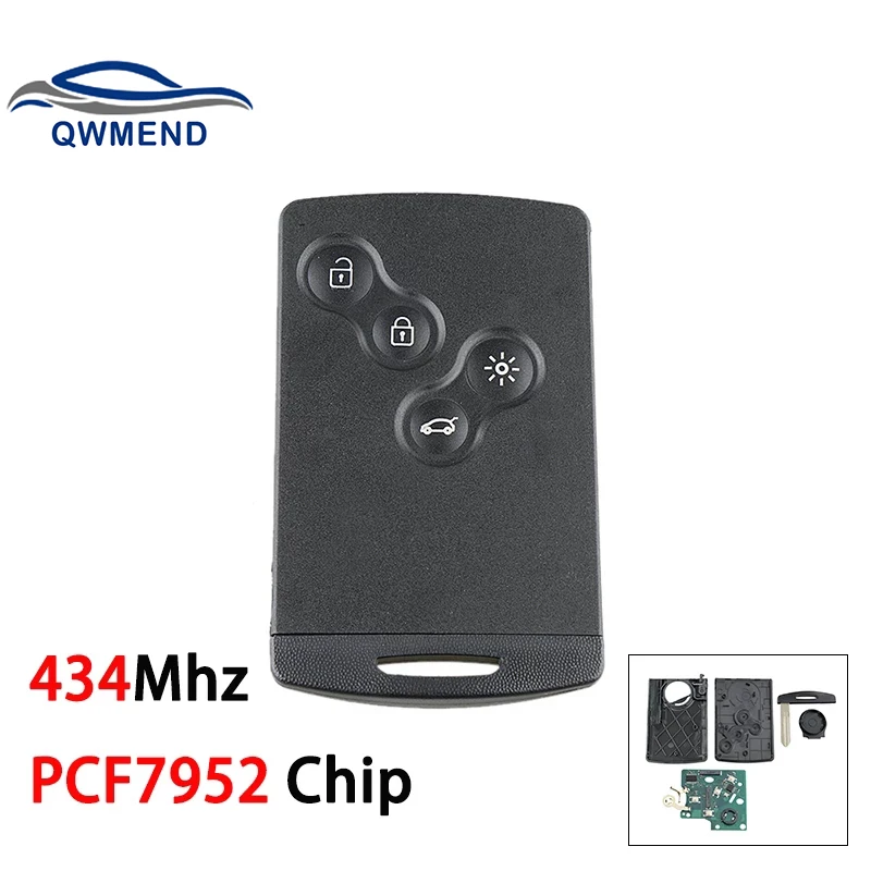 

QWMEND Remote Key for Renault Megane III Laguna III Scenic Fluence Clio IV Captur 2013 2014 2015 Car Key PCF7952 Chip 433MHz FSK