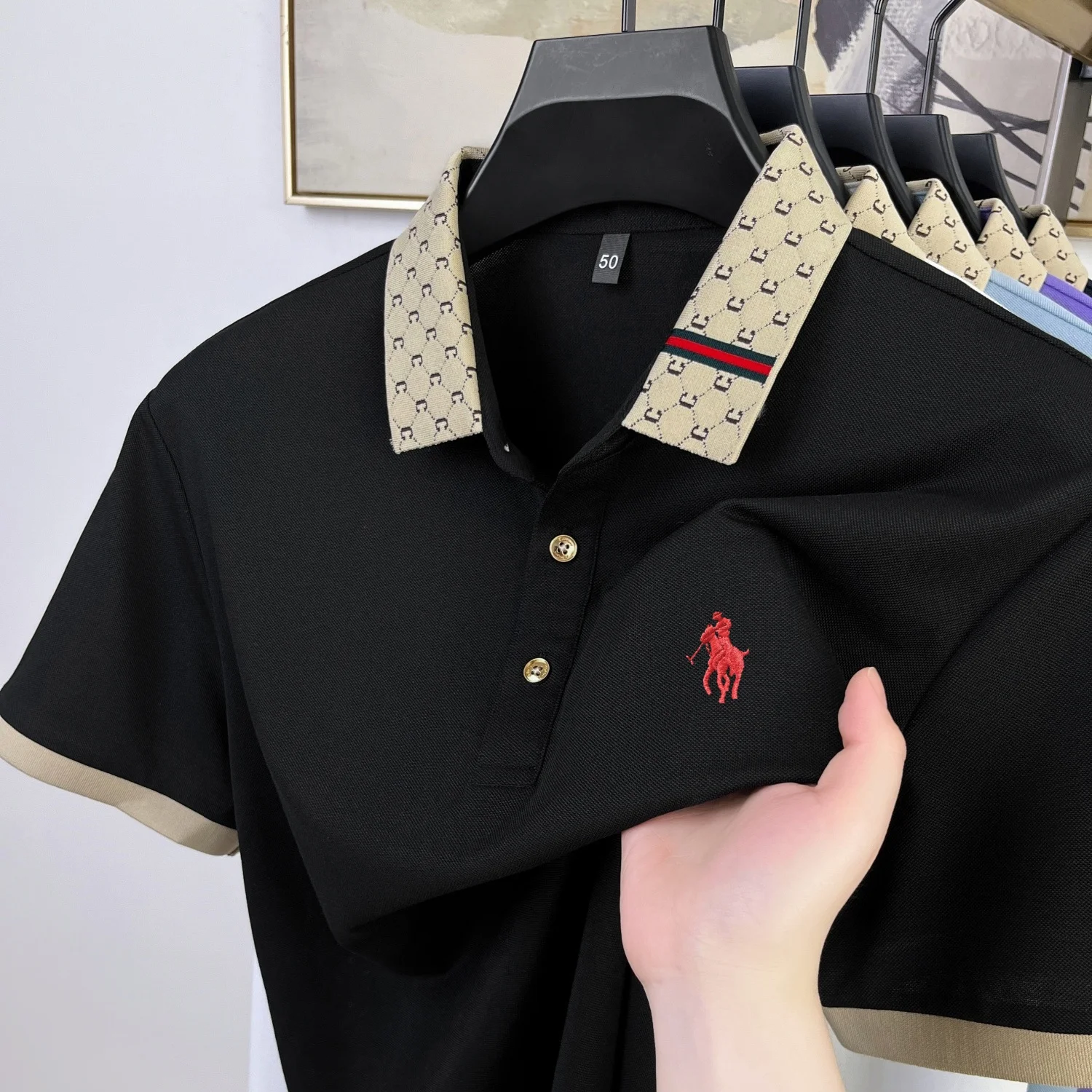 

Summer Men's New Polo Shirt Comfy Breathable Classic Soft Versatile Business Golf Classic Short Sleeve Pony Embroidered T-shirt