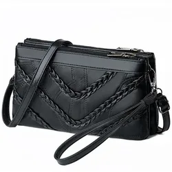 Bolso de hombro de piel sintética para mujer, bandolera negra con remaches y borlas, color sólido, elegante, informal, combina con todo, novedad de 2024