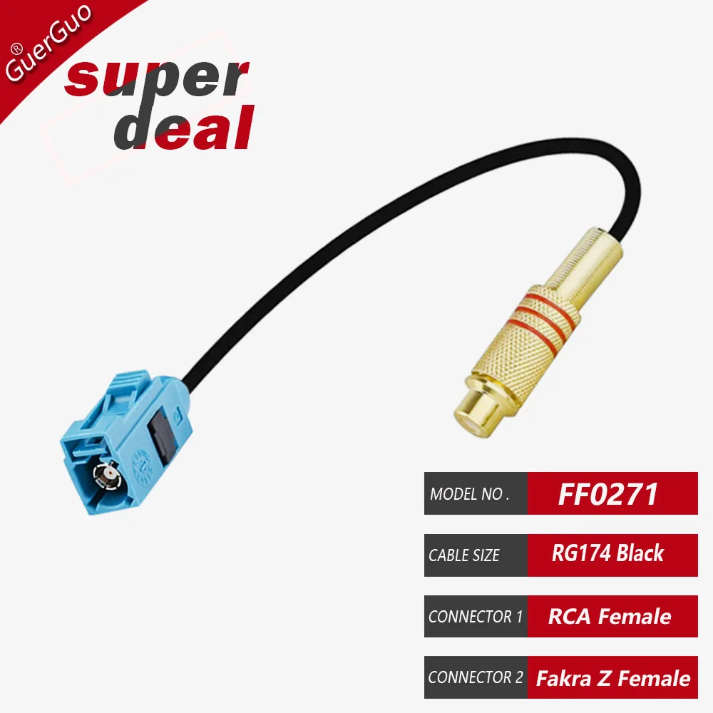 Adaptador de Cable de vídeo RCA macho hembra a Fakra Z macho hembra RF Coaxial RG174 Pigtail para estacionamiento de coche cámara de visión trasera de marcha atrás