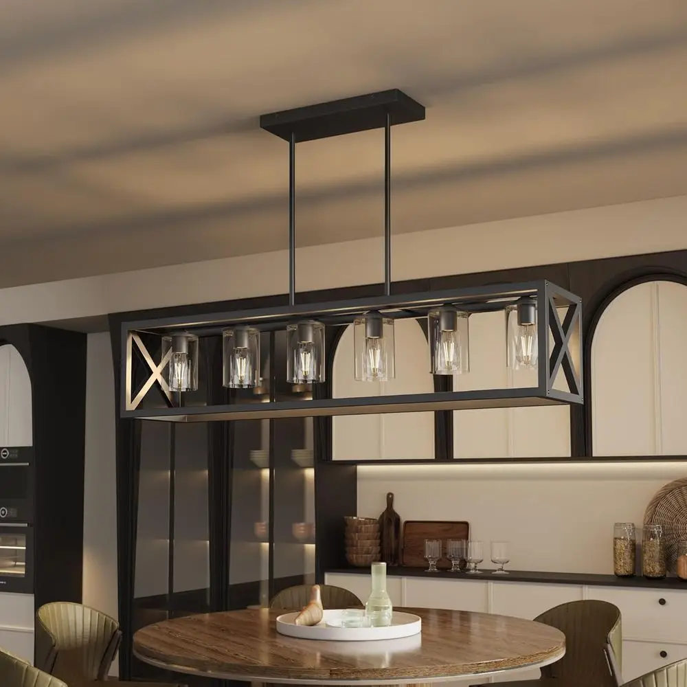 

6-Light Adjustable Height Metal Kitchen Island Dining Light Fixture for Table or Island